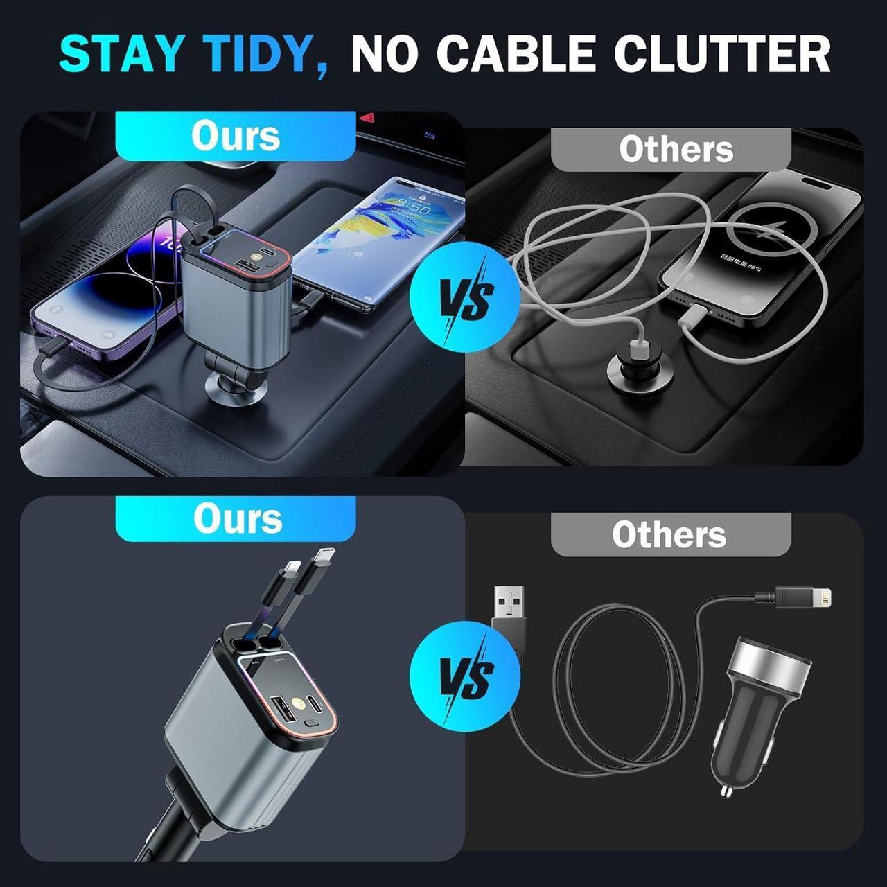 Alt view image 6 of 7 - AUTYUE Car Charger with Starlight, 66W USB C Car Charger Adapter, 4 in 1 Retractable Car Charger with 2 USB Ports Car Phone Charger, Fast Car Charger for i-Ph-one 16/15/14/13/12/11, for Android Phones