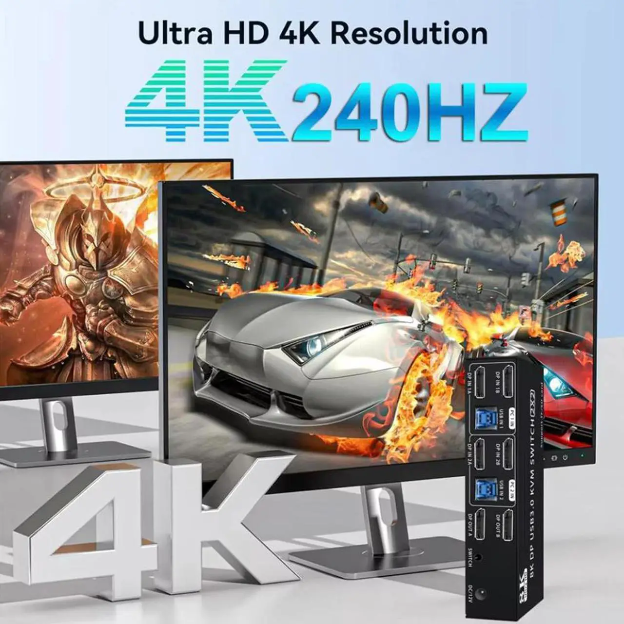 Alt view image 4 of 7 - AUTYUE 4K@240Hz Dual Monitor DP 2.0 KVM Switch, 8K@60Hz USB 3.0 Displayport KVM Switch 2 in 2 out, Displayport KVM Switch 2 Monitors 2 PCs, with Audio Microphone Output and 4  USB Ports & SD/TF Solts