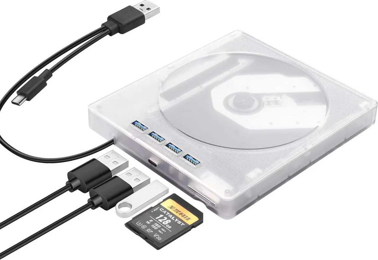 Alt view image 7 of 7 - AUTYUE 7 in 1 External CD DVD Drive for Laptop with 4 USB Ports and TF/SD Card Slots, USB 3.0 Portable CD/DVD Disk Drive Player CD DVD Burner Reader Writer for Laptop PC Windows 11/10/8/7 Linux OS