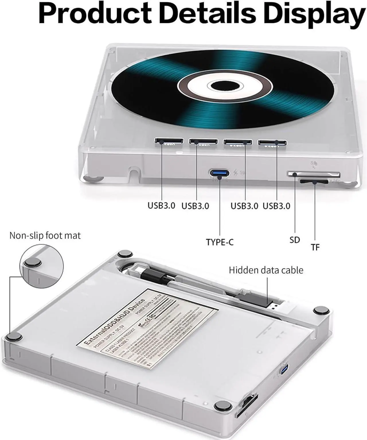 Alt view image 4 of 7 - AUTYUE 7 in 1 External CD DVD Drive for Laptop with 4 USB Ports and TF/SD Card Slots, USB 3.0 Portable CD/DVD Disk Drive Player CD DVD Burner Reader Writer for Laptop PC Windows 11/10/8/7 Linux OS