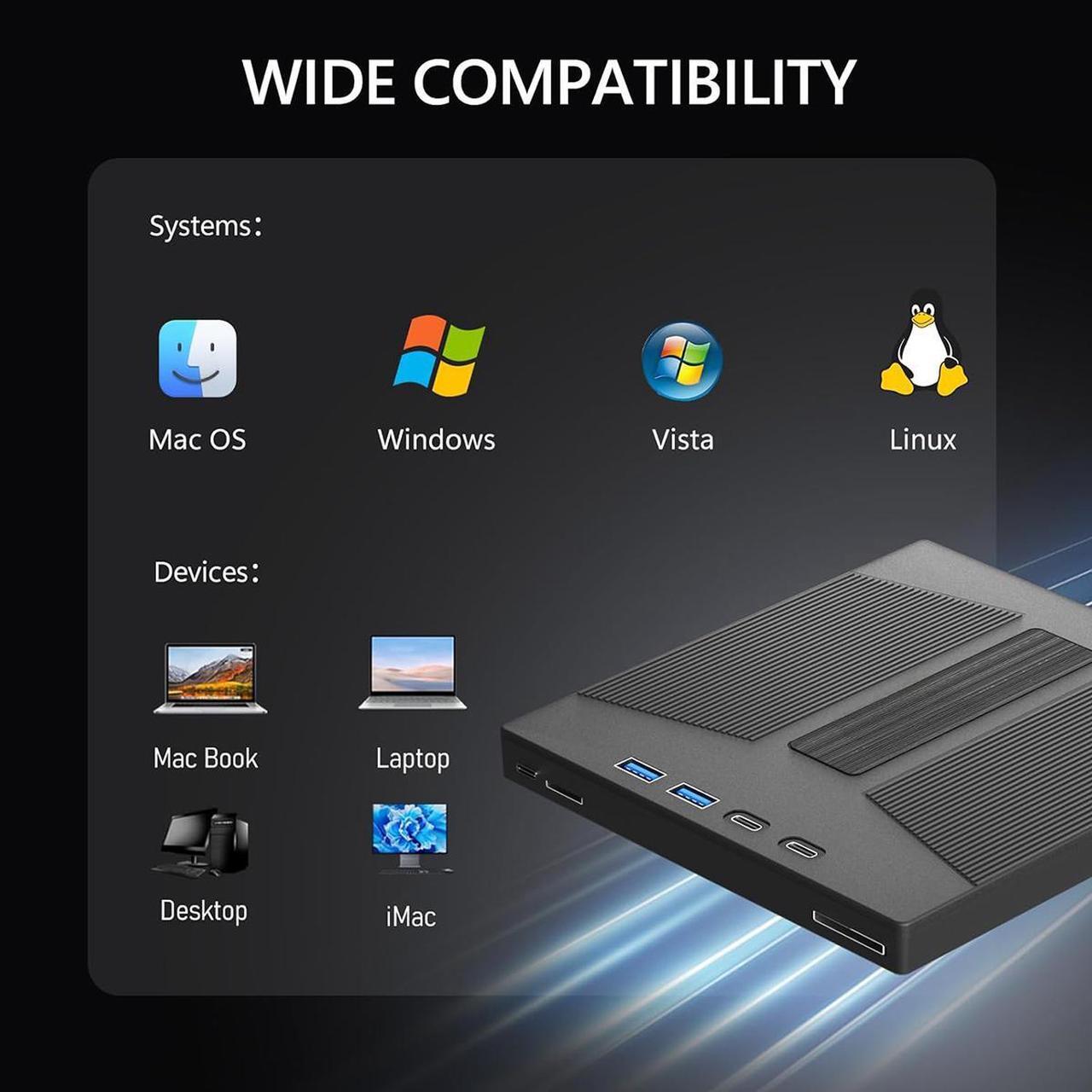 Alt view image 5 of 7 - AUTYUE External CD/DVD Drive, 7 in 1 External USB DVD Drive with 2 USB A + 2 Type C and TF/SD Card Slots CD Optical Drive for Laptop, CD Reader for PC Compatible with Windows XP/11/10/8/7 Linux Mac OS