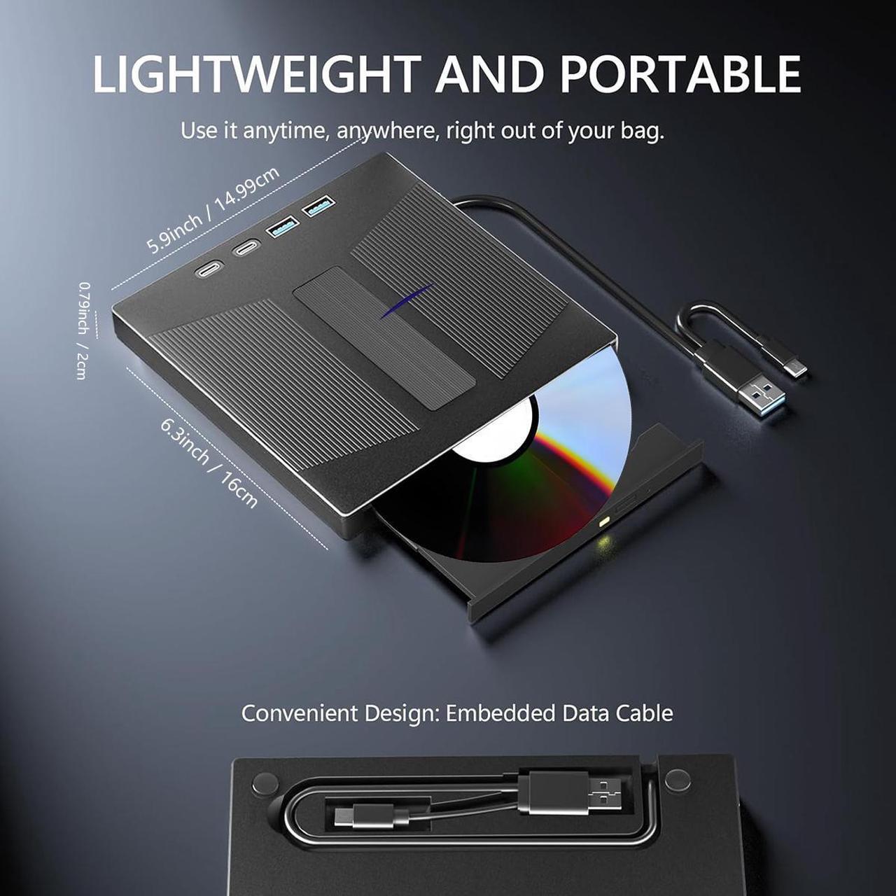 Alt view image 4 of 7 - AUTYUE External CD/DVD Drive, 7 in 1 External USB DVD Drive with 2 USB A + 2 Type C and TF/SD Card Slots CD Optical Drive for Laptop, CD Reader for PC Compatible with Windows XP/11/10/8/7 Linux Mac OS