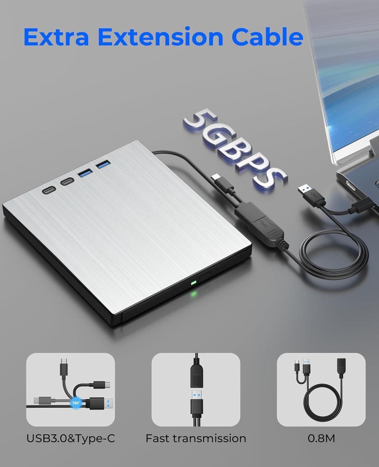 Alt view image 6 of 7 - AUTYUE External Blu ray Drive for Laptop, 7 in 1 External CD/DVD Drive Portable Blu Ray Burner USB 3.0 Type-C CD/BD Disc Drives Support 100G Bluray/DVD Drive Compatible with Windows Linux Mac OS