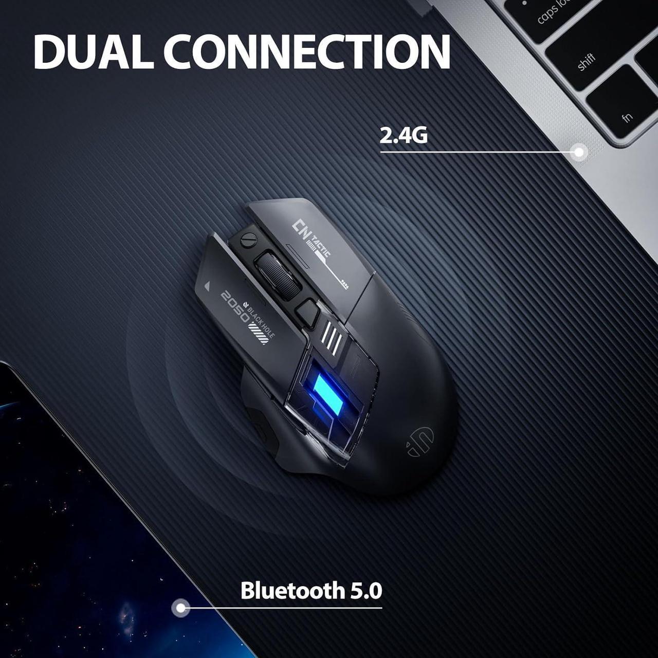 Alt view image 2 of 6 - AUTYUE Wireless Mouse for Laptop, 2.4G/Bluetooth 5.0 Wireless Mouse, Gaming Mouse, RGB Lighting, 2400 DPI, 6 Buttons, Visible Battery, Type-C Charging, Wireless Mouse for Windows, macOS Linux, iOS