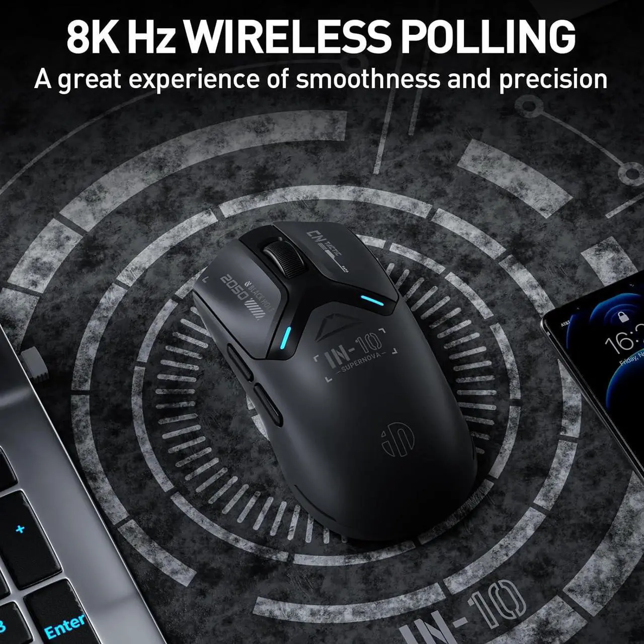 Alt view image 5 of 7 - AUTYUE Superlight Wireless Gaming Mouse, 60g Lightweight, 8K Polling Rate, up to 26,000 DPI, Tri-Mode Bluetooth 5.0 / 2.4G wireless / Type-C wired modes Gaming Mice, PAW3395 Sensor, Fully Programmable