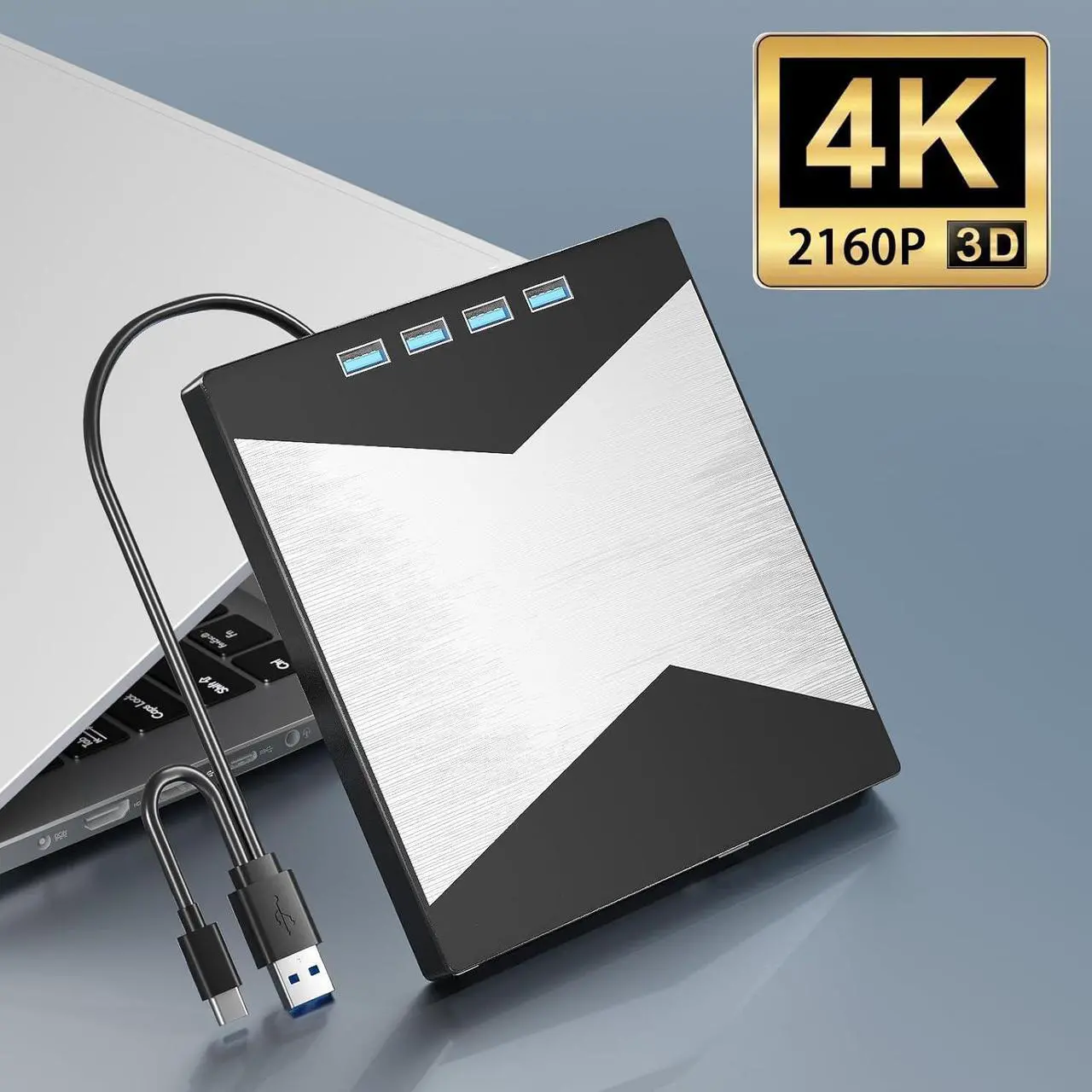 Alt view image 5 of 7 - AUTYUE 7 in 1 External Blu Ray Drives, Portable Blu Ray Burner USB 3.0 Type-C UHD BD Player with SD/TF Port, CD/DVD Burner R/W 3D Blu Ray Drive, External 4K BluRay Drive Compatible with Windows Mac OS