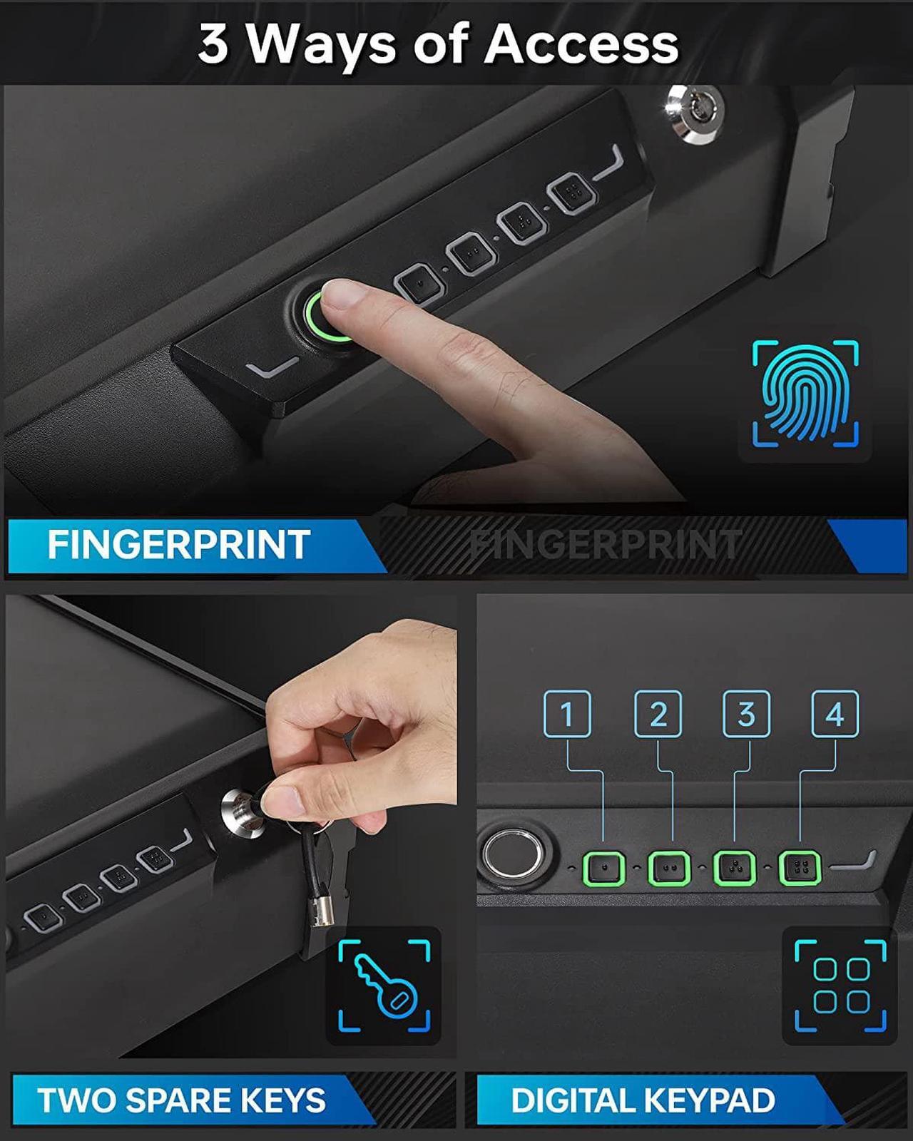 Alt view image 4 of 7 - TIGERKING Gun Safe,Biometric Gun Safe for Pistols,Quick Access Pistol Safe with Mute Mode and Auto-Open Lid Device,Sturdy Fingerprint Portable Handgun Safe for Home,Bedside Nightstand,Car,Travel