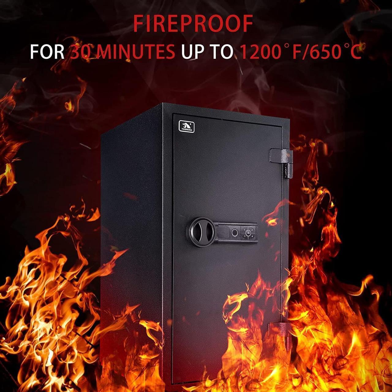 Alt view image 3 of 7 - TIGERKING 3.47 Cubic Feet Fireproof Safe, Safe Box with Fingerprint, Large Steel Money Safe Home Safe with Digital Lock for Home and Office