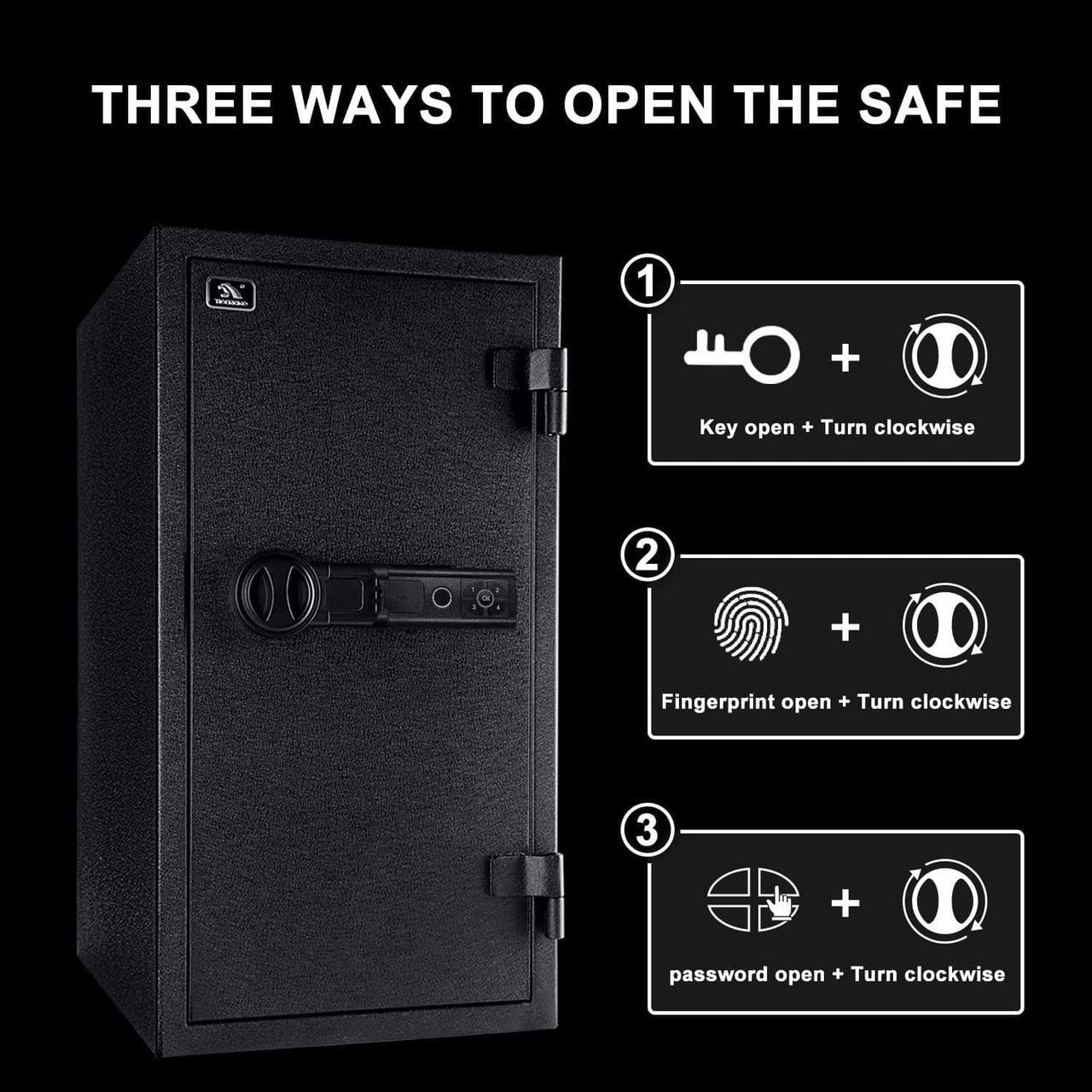 Alt view image 4 of 7 - TIGERKING 3.47 Cubic Feet Fireproof Safe, Safe Box with Fingerprint, Large Steel Money Safe Home Safe with Digital Lock for Home and Office