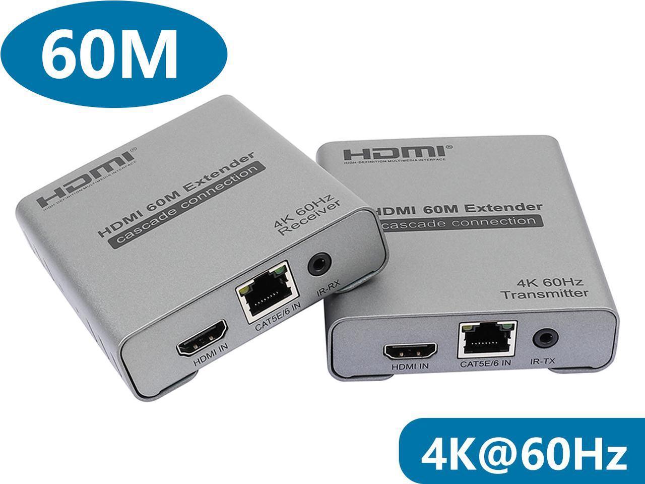 HDMI Extender 4K@60Hz(4:4:4 8bit) Over CAT6 Cable Up to 60m (196 feet) Support HDCP 2.2 and Cascade Transmission