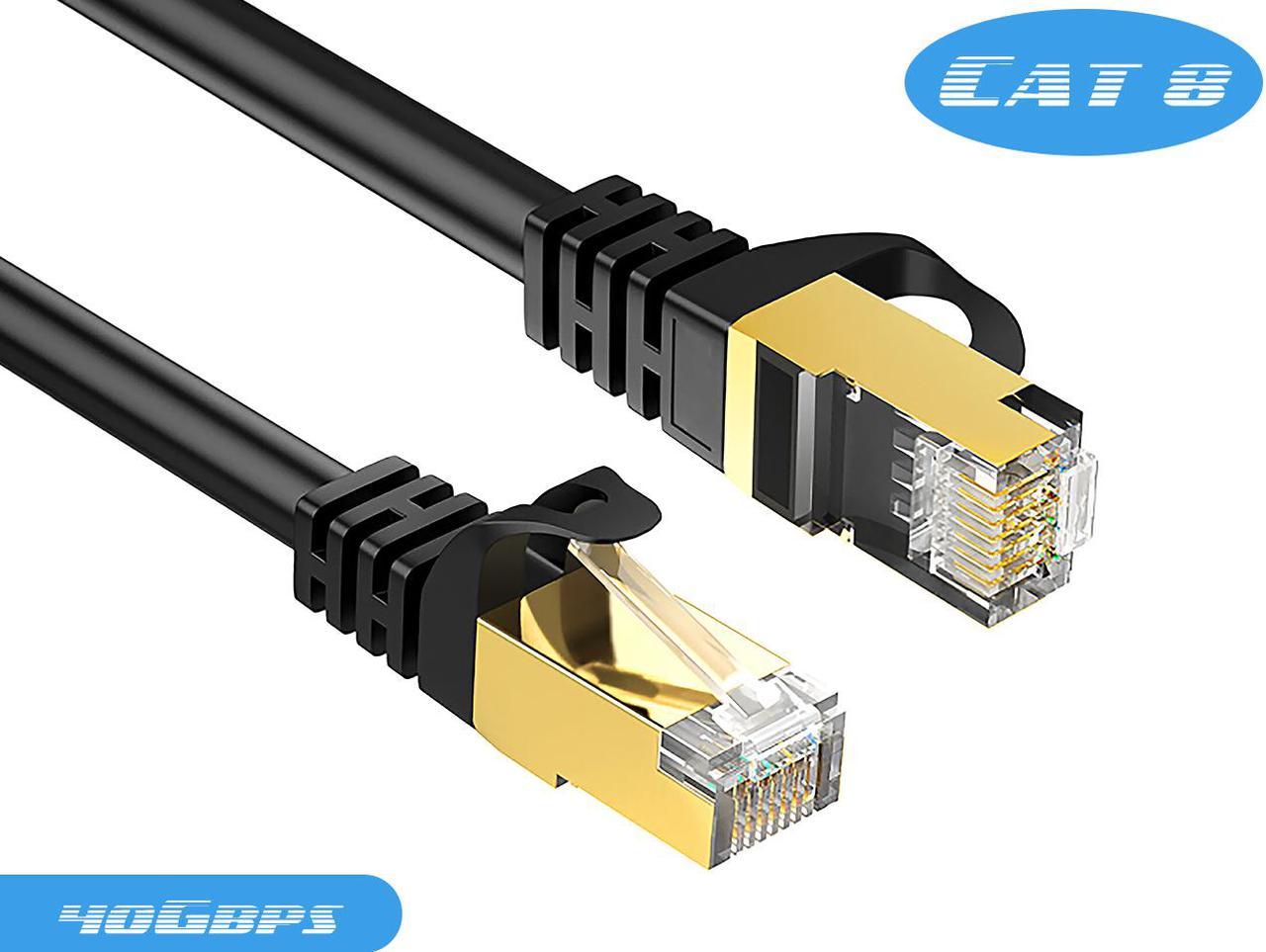 Ethernet Cable 6 ft Cat 8 Outdoor 26AWG Fast Gigabit Ethernet LAN Cable LAN Wire Internet Cable Cord Shielded for Gaming, Modem, Camera, Router, PC,Laptop, PS4, Xbox Black