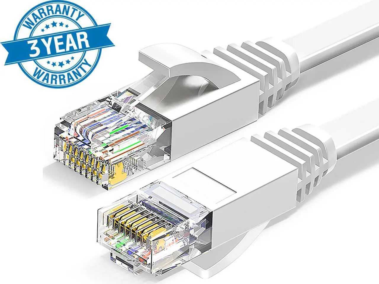 Main image of Cat 6 Ethernet Cable 100 ft White Long Internet Network Cable High Speed Flat LAN Cable RJ45 Cord for Gaming Switch Modem Router Coupler