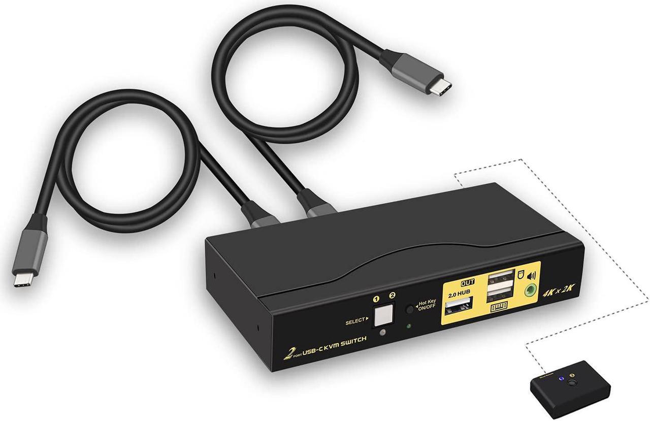 USB Type-C KVM Switch, 2 Port USB-C KVM Switch with Cable Support Windows 10, Mac OS 10, Android 9.0 or Above