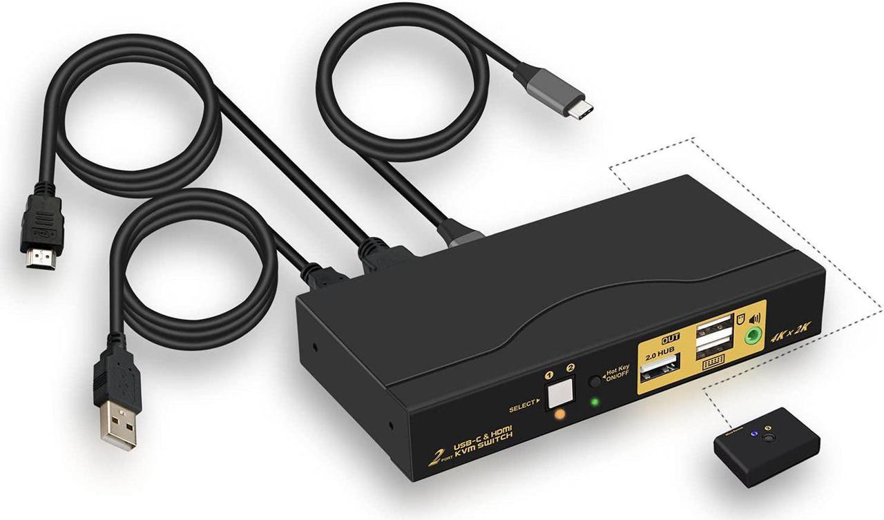 2 Port USB Type-C + HDMI KVM Switch with Audio and Power Delivery Resolution Up to 4Kx2K@60Hz Support Windows 10, Mac OS 10, Android 9.0 or Above