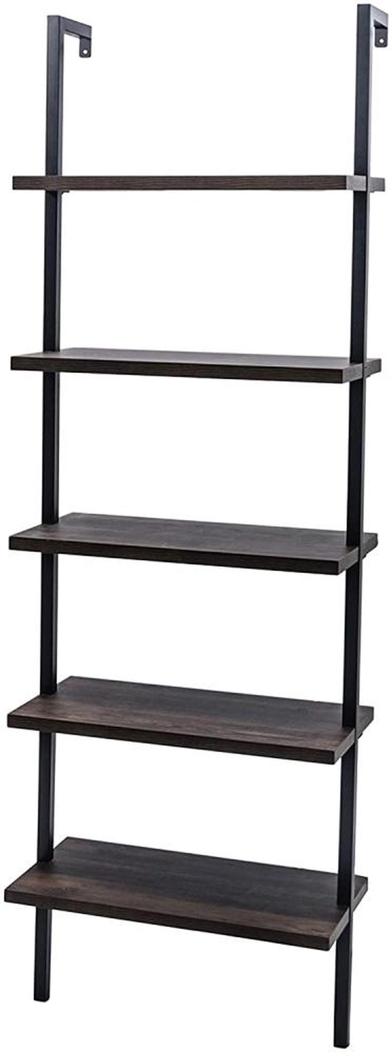 Alt view image 2 of 4 - 5-Shelf Wood Ladder Bookcase with Metal Frame, Industrial 5-Tier Modern Ladder Shelf Wood Shelves,Dark Walnut