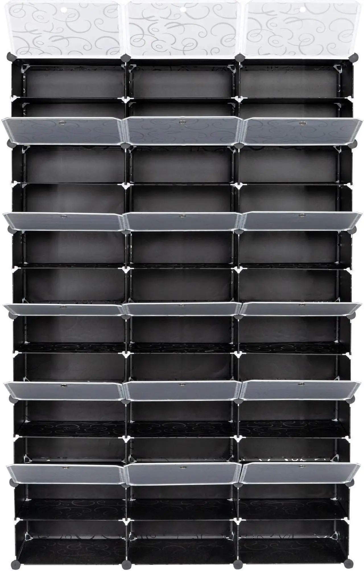 Alt view image 4 of 6 - 36-Cube Stackable Shoe Organizer, DIY Plastic Shoe Storage Rack 72 Pair Modular Shoe Cabinet, Black