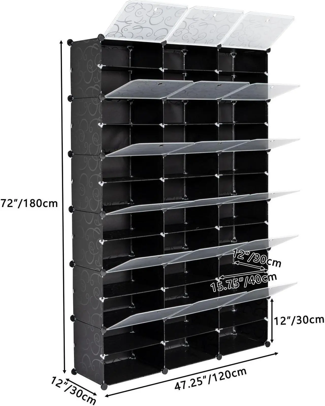 Alt view image 3 of 6 - 36-Cube Stackable Shoe Organizer, DIY Plastic Shoe Storage Rack 72 Pair Modular Shoe Cabinet, Black