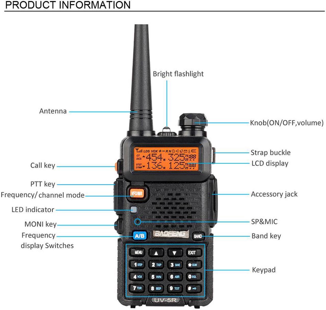 Alt view image 3 of 7 - 6pcs UV-5R Dual Band 5W Two-Way Radio Ham Walkie Talkie + Free Headset