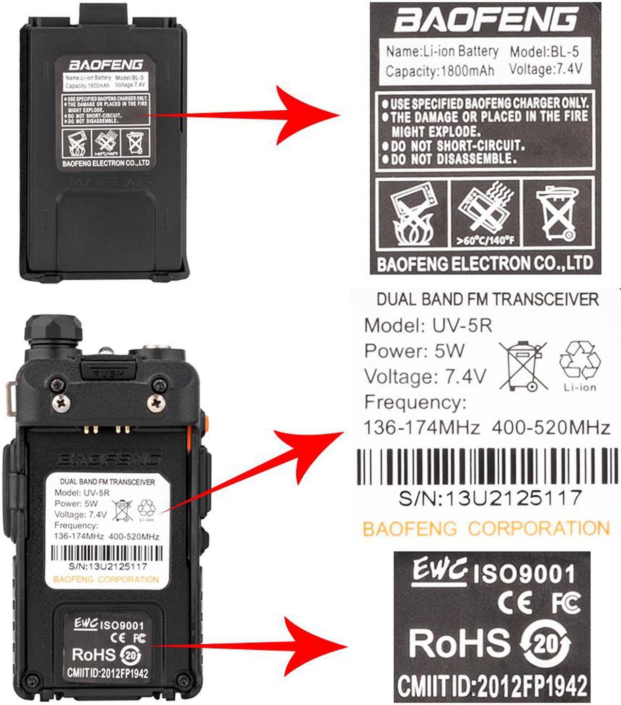 Alt view image 6 of 7 - 6pcs UV-5R Dual Band 5W Two-Way Radio Ham Walkie Talkie + Free Headset