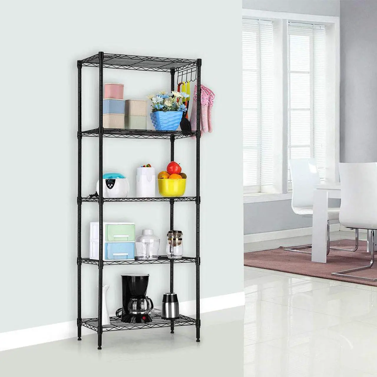 Alt view image 3 of 6 - Black 5-Tier Layer Shelf Adjustable Wire Metal Shelving Rack High Quality Garage 21.25" x 11.42" x 59.06"