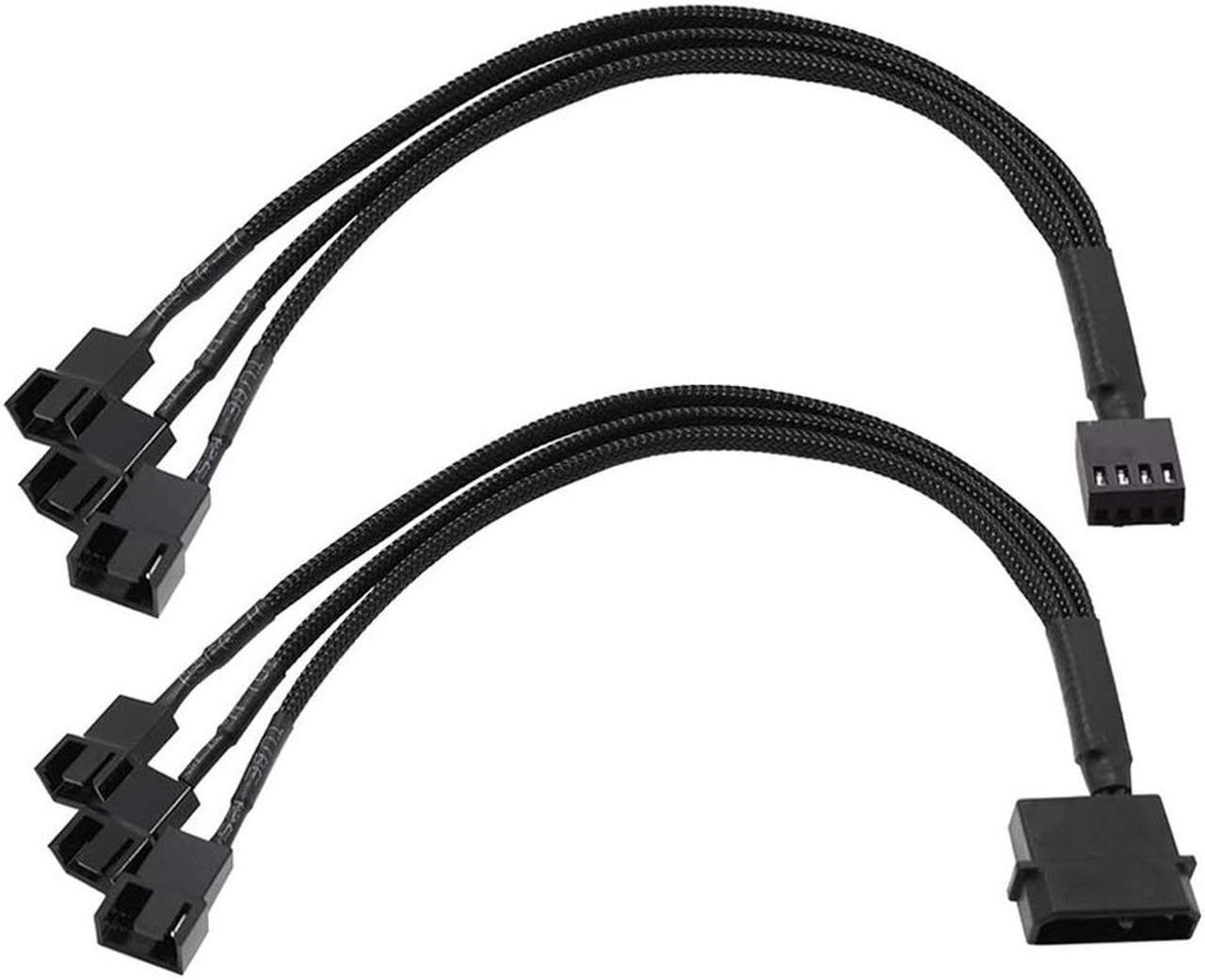 2PCS 4 Pin PWM Fan Extension Cable and 4-Pin IDE to 3X 4-Pin Fan Connector, Sleeved Braided Y Splitter, for Computer PC 4 Pin Fan Extension Power Cable, Cooling Fans Cable