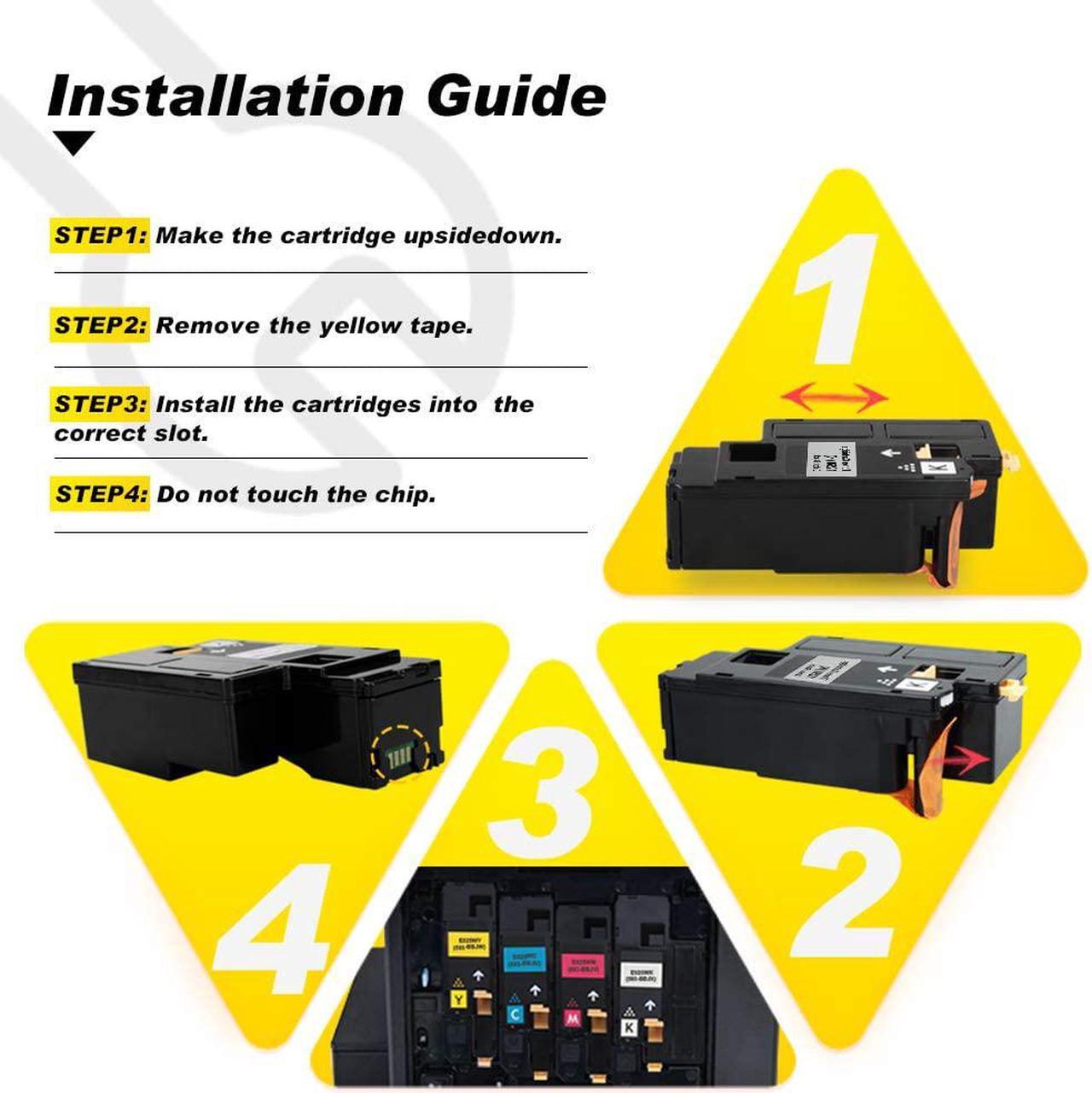 Alt view image 2 of 7 - V4INK Compatible Toner Cartridge Replacement for Dell 1250 (KCMY, 4-Pack), for use in Dell 1250c Dell 1350cnw Dell 1355cn 1355cnw c1760nw c1765nf c1765nfw Printer