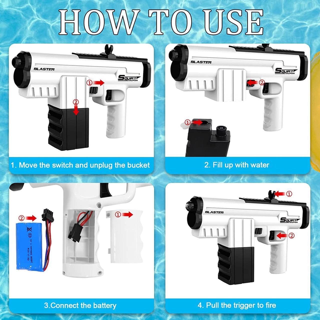 Alt view image 3 of 5 - Electric Water Pistol - Automatic Water Pistols with Goggles - Long Range, Powerful Super Watergun with Batteries - for Kids Adults Summer Outdoor Pool Garden (Black)