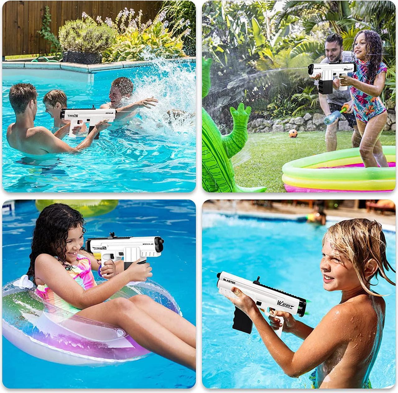 Alt view image 4 of 5 - Electric Water Pistol - Automatic Water Pistols with Goggles - Long Range, Powerful Super Watergun with Batteries - for Kids Adults Summer Outdoor Pool Garden (Black)