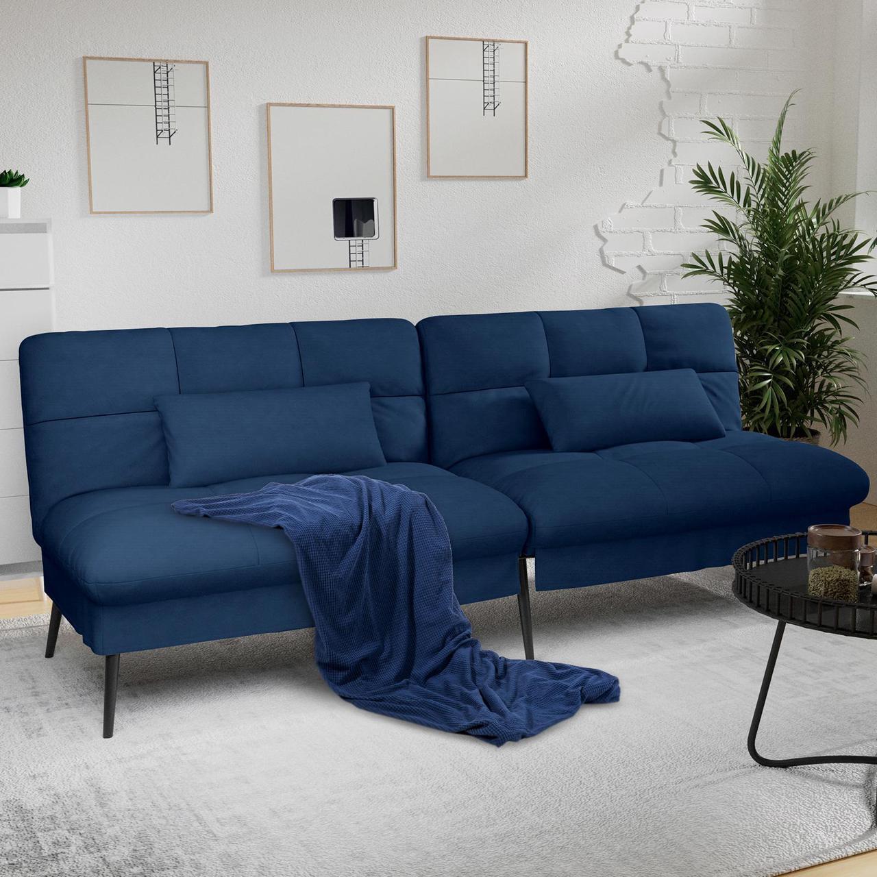 Main image of COMHOMA Convertible Futon Sofa Bed, 68Fabric Futon Couch with Adjustable Backrest, Folding Futon Sleeper Recliner for Living Room Furniture ( Blue)