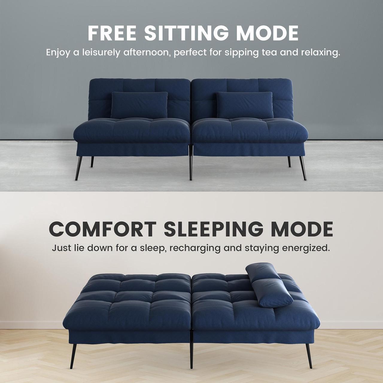 Alt view image 6 of 6 - COMHOMA Convertible Futon Sofa Bed, 68Fabric Futon Couch with Adjustable Backrest, Folding Futon Sleeper Recliner for Living Room Furniture ( Blue)