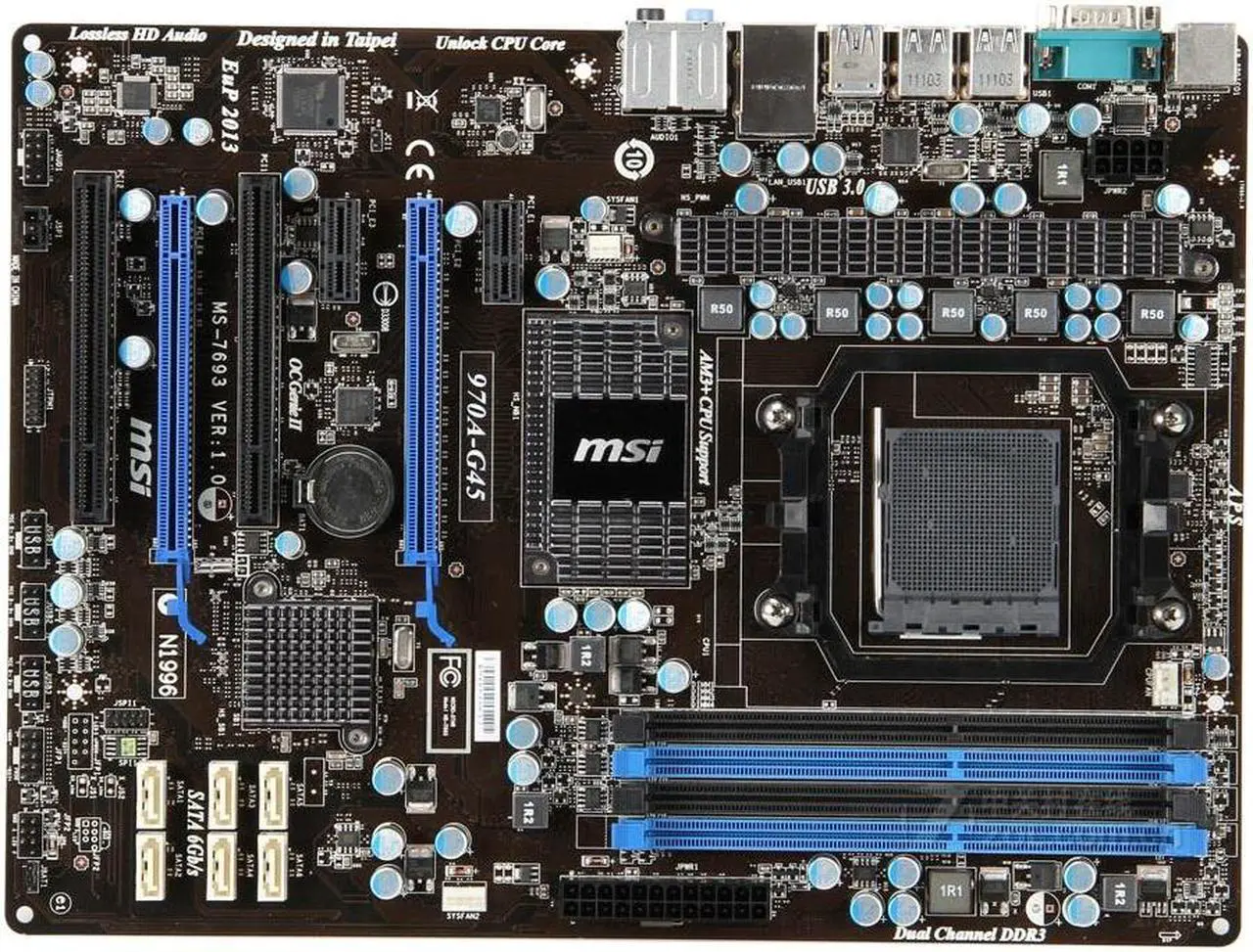 Main image of MSI 970A-G45 AMD 970 Socket AM3+/AM3 DDR3 32GB ATX Motherboard