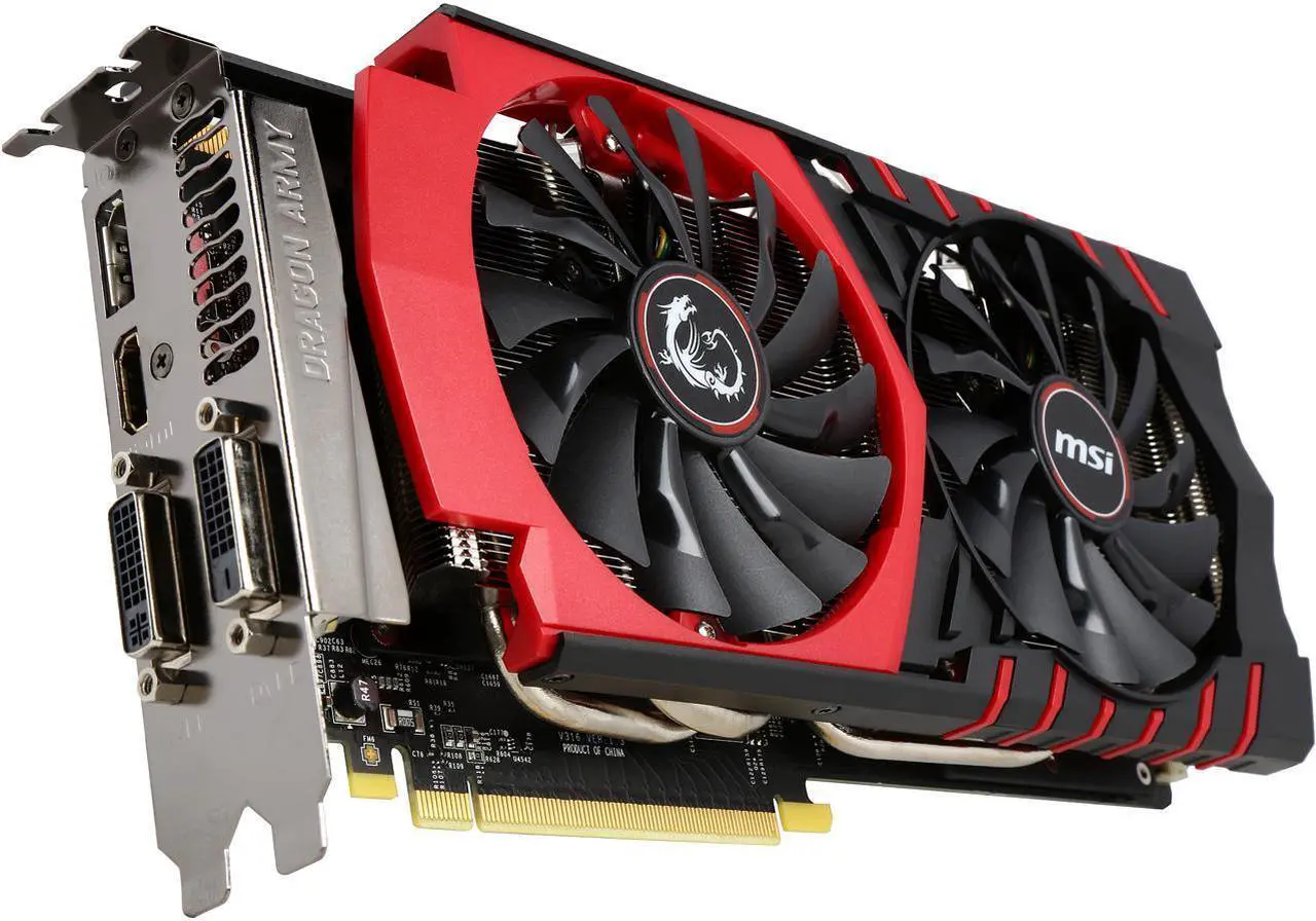Main image of MSI GeForce GTX 970 DirectX 12 VDGTX970GM4G 4GB 256-Bit GDDR5 PCI Express 3.0 x16  4096 x 2160
 HDCP Ready SLI Support Video Card