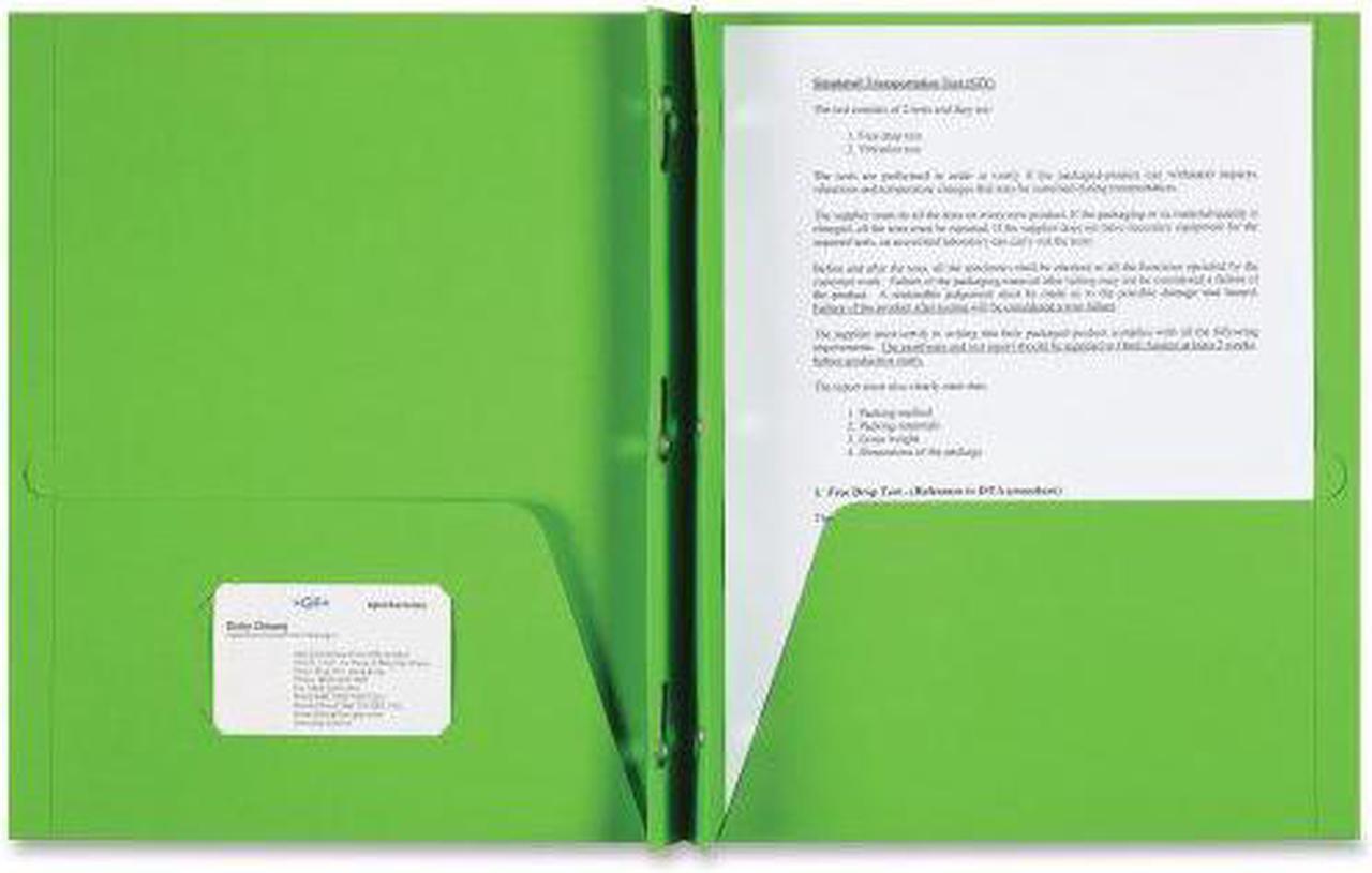 Alt view image 2 of 4 - Sparco 2-Pocket Folder 3 Prong 25/BX Apple Green 78542