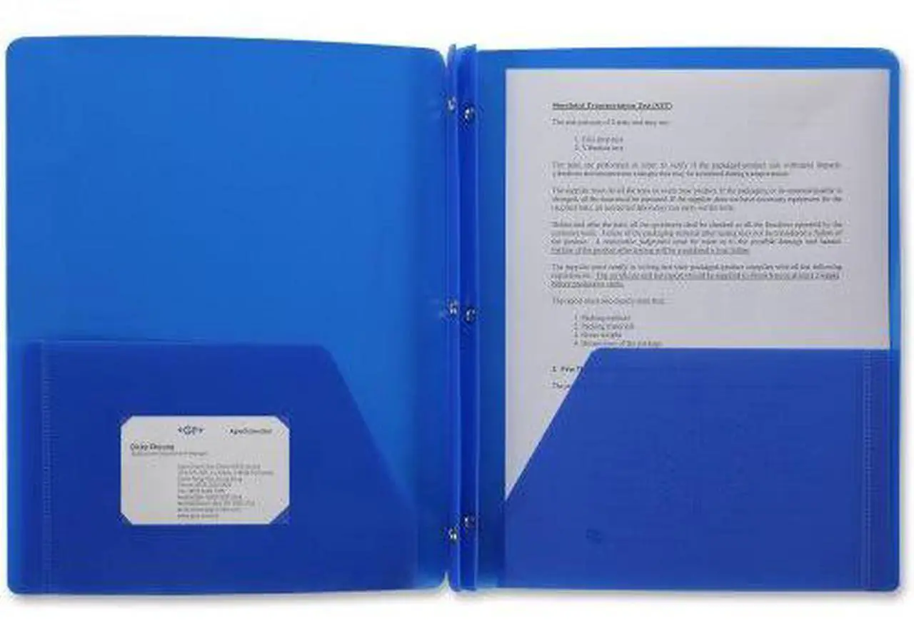 Alt view image 2 of 3 - Business Source Poly Portfolio 3 Prong 2 Pkts LTR .3mil Blue 20886