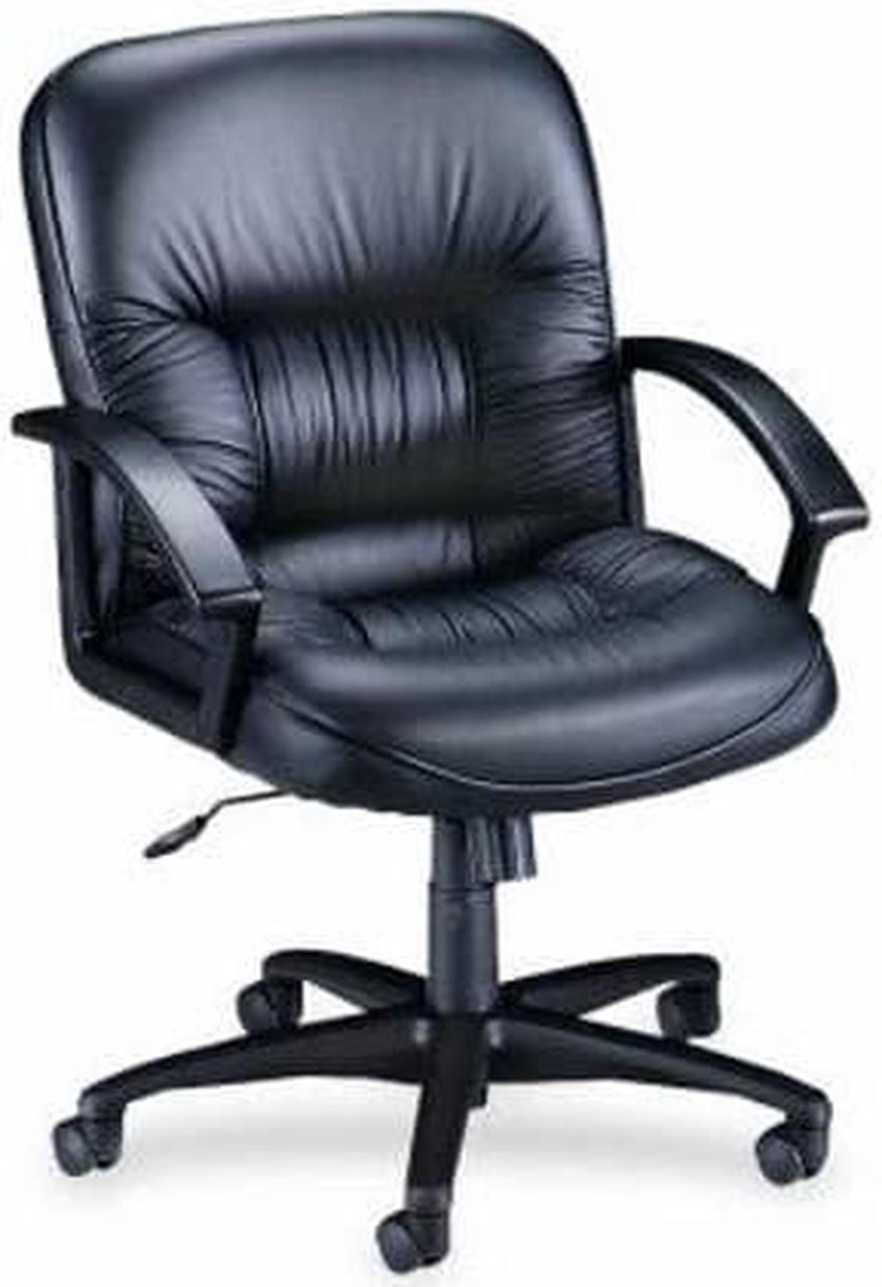 Alt view image 6 of 8 - Lorell Managerial Mid-Back Chair 25-3/4"x29"x38-1/2"-42" Black Lthr 60115