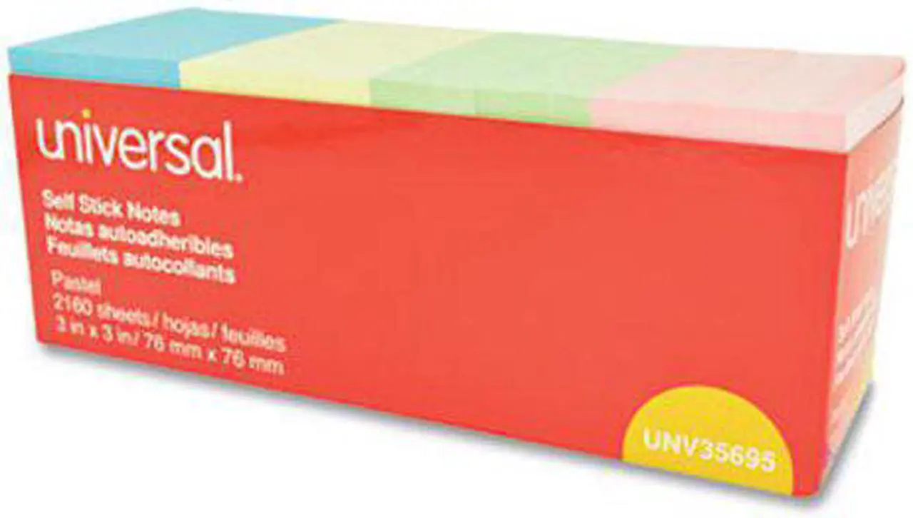 Alt view image 10 of 20 - Universal Self-Stick Note Pads, 3" x 3", Pastel, 90-Sheet, 24/Pack