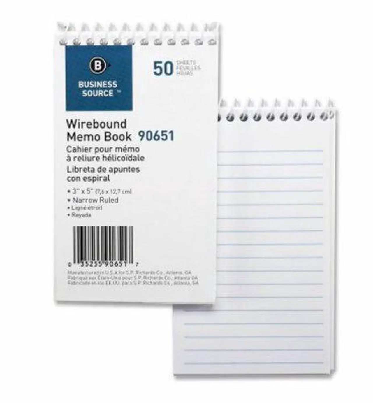 Alt view image 3 of 3 - Business Source Wirebound Memo Book End Opening Wire 3"x5" 50Shts White 90651