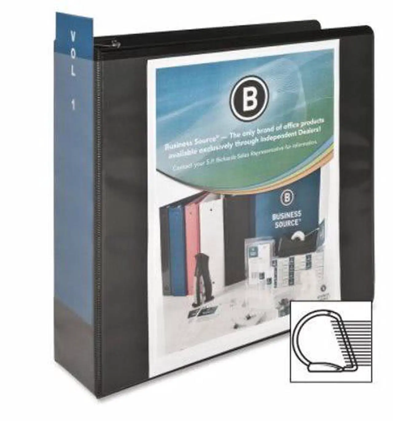 Alt view image 8 of 9 - Business Source D-Ring View Binder 3" Capacity 11x8-1/2" Black 28449