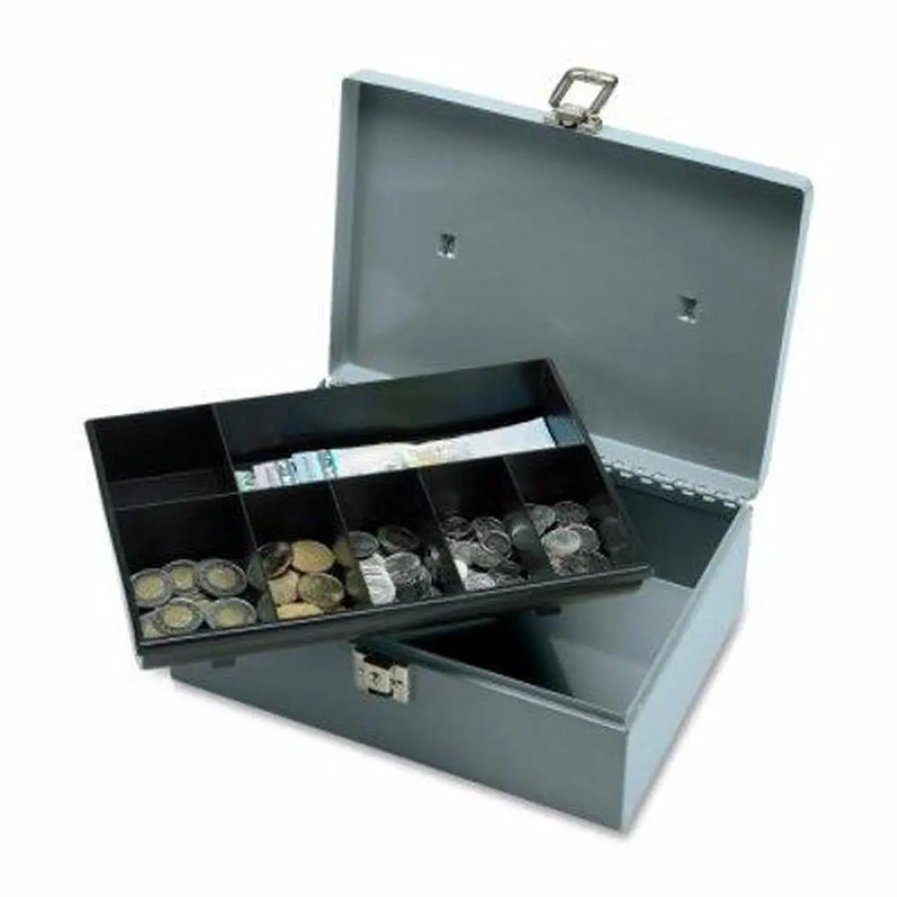 Alt view image 9 of 9 - Sparco Products 15501 Cash Box, w/ Latch Lock,7 Cmpmnts, 11" x 7-3/4" x 4-3/4", Gray SPR15501
