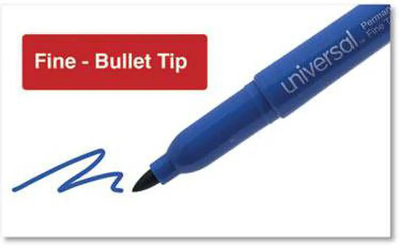 Alt view image 4 of 9 - Innovera UNV07073 Pen-Style Permanent Marker, Bullet/Fine, Blue, 1 Dozen