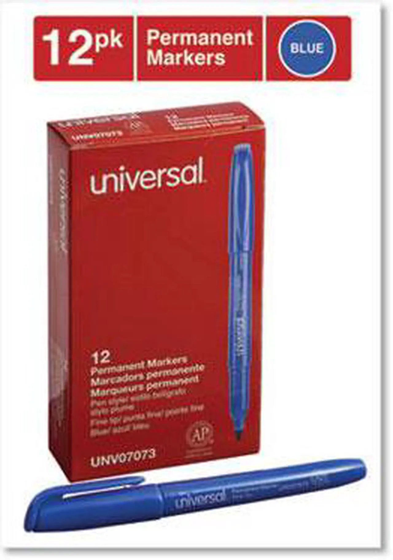 Alt view image 7 of 9 - Innovera UNV07073 Pen-Style Permanent Marker, Bullet/Fine, Blue, 1 Dozen
