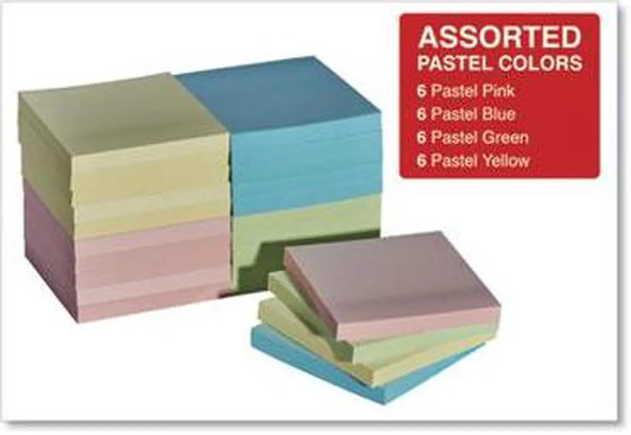 Alt view image 11 of 20 - Universal Self-Stick Note Pads, 3" x 3", Pastel, 90-Sheet, 24/Pack