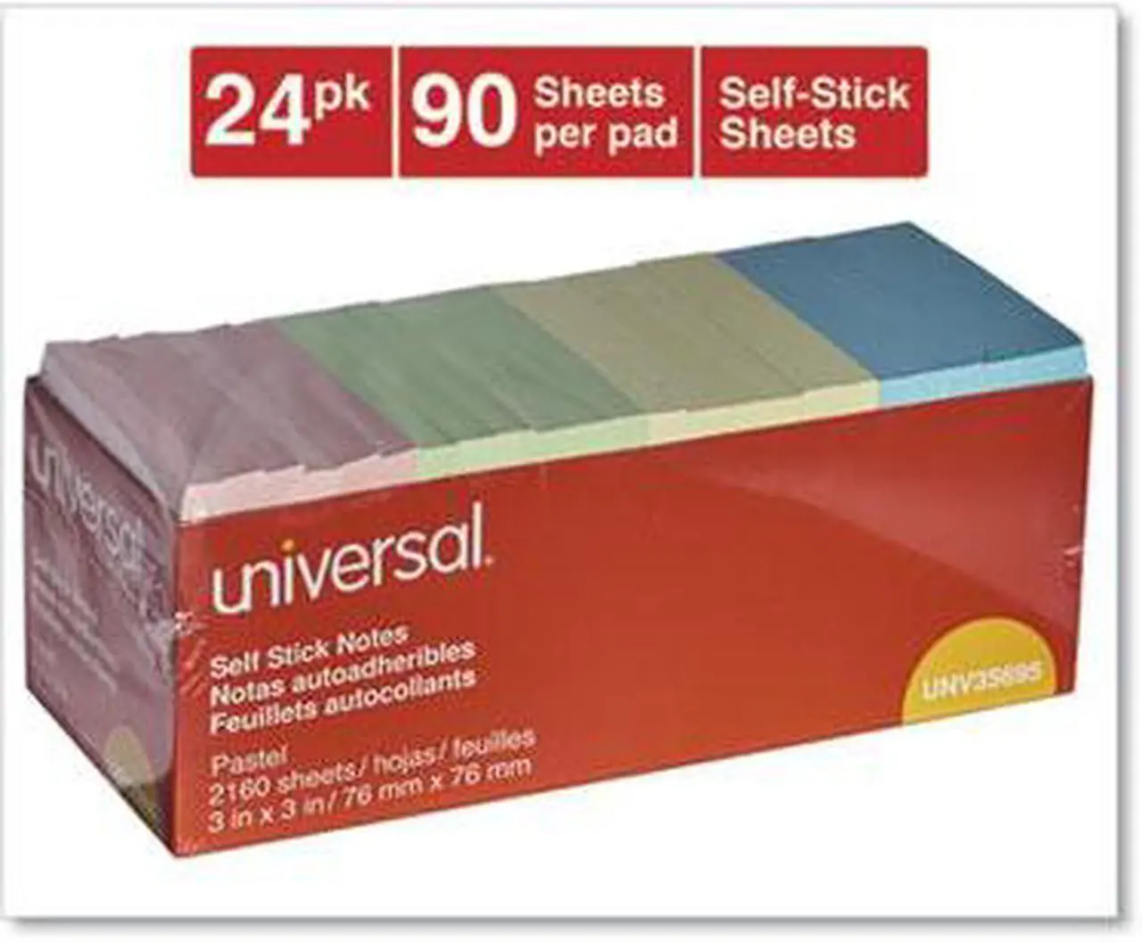 Alt view image 14 of 20 - Universal Self-Stick Note Pads, 3" x 3", Pastel, 90-Sheet, 24/Pack