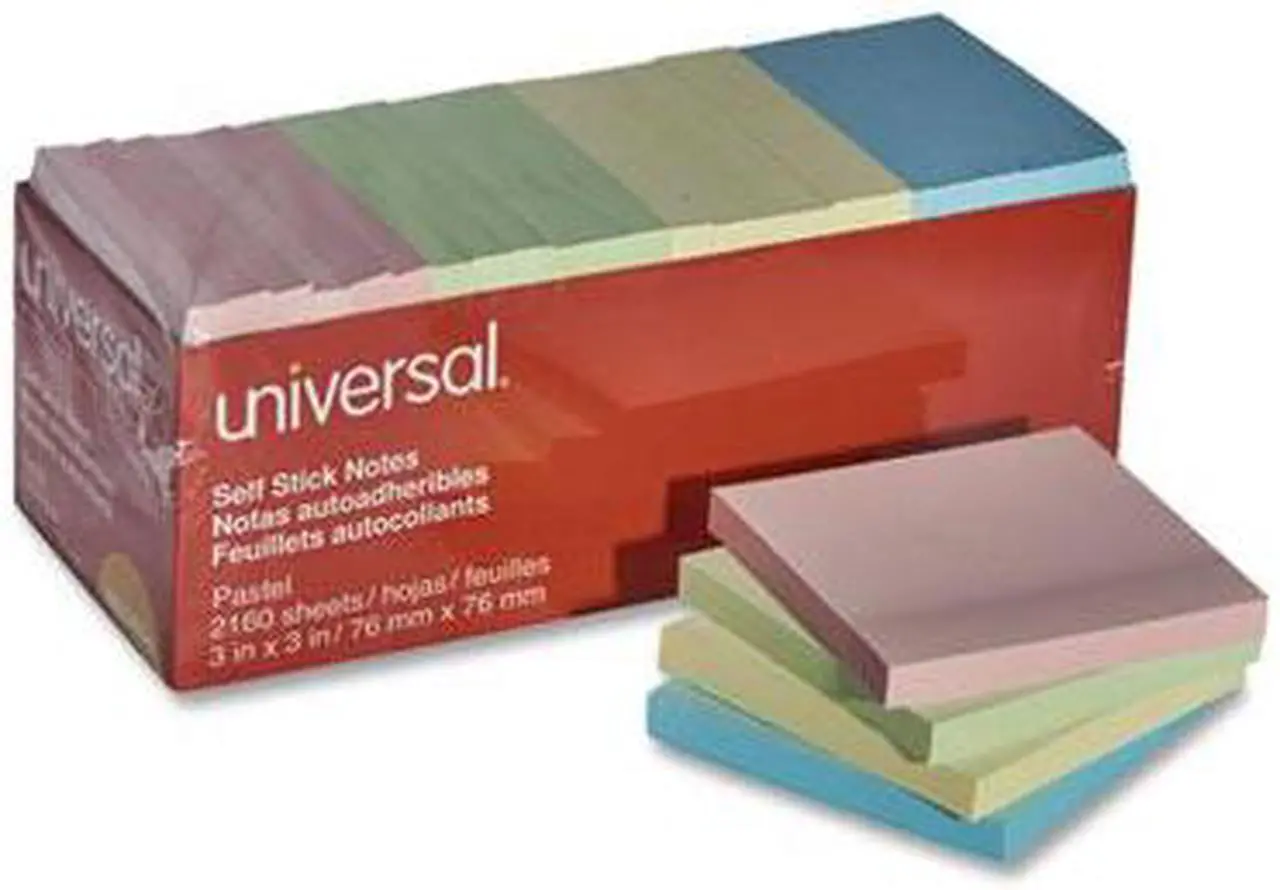 Alt view image 16 of 20 - Universal Self-Stick Note Pads, 3" x 3", Pastel, 90-Sheet, 24/Pack