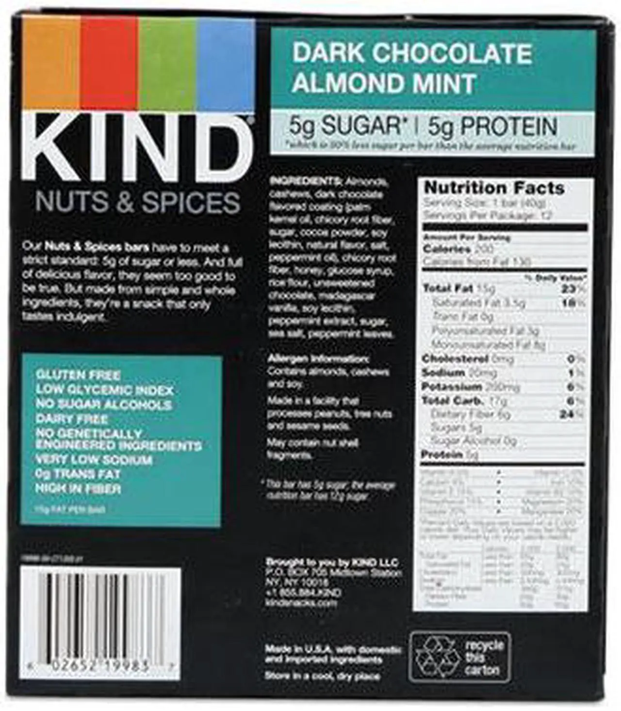 Alt view image 17 of 18 - Nuts and Spices Bar, Dark Chocolate Almond Mint, 1.4 oz Bar, 12/Box 19988