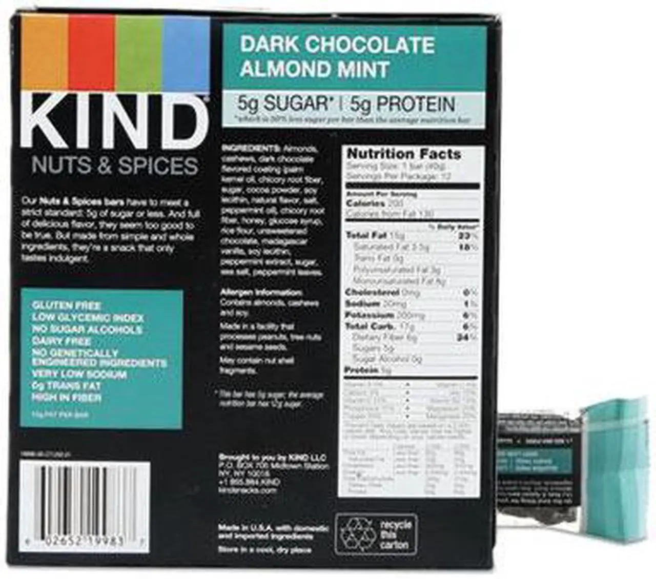 Alt view image 16 of 18 - Nuts and Spices Bar, Dark Chocolate Almond Mint, 1.4 oz Bar, 12/Box 19988