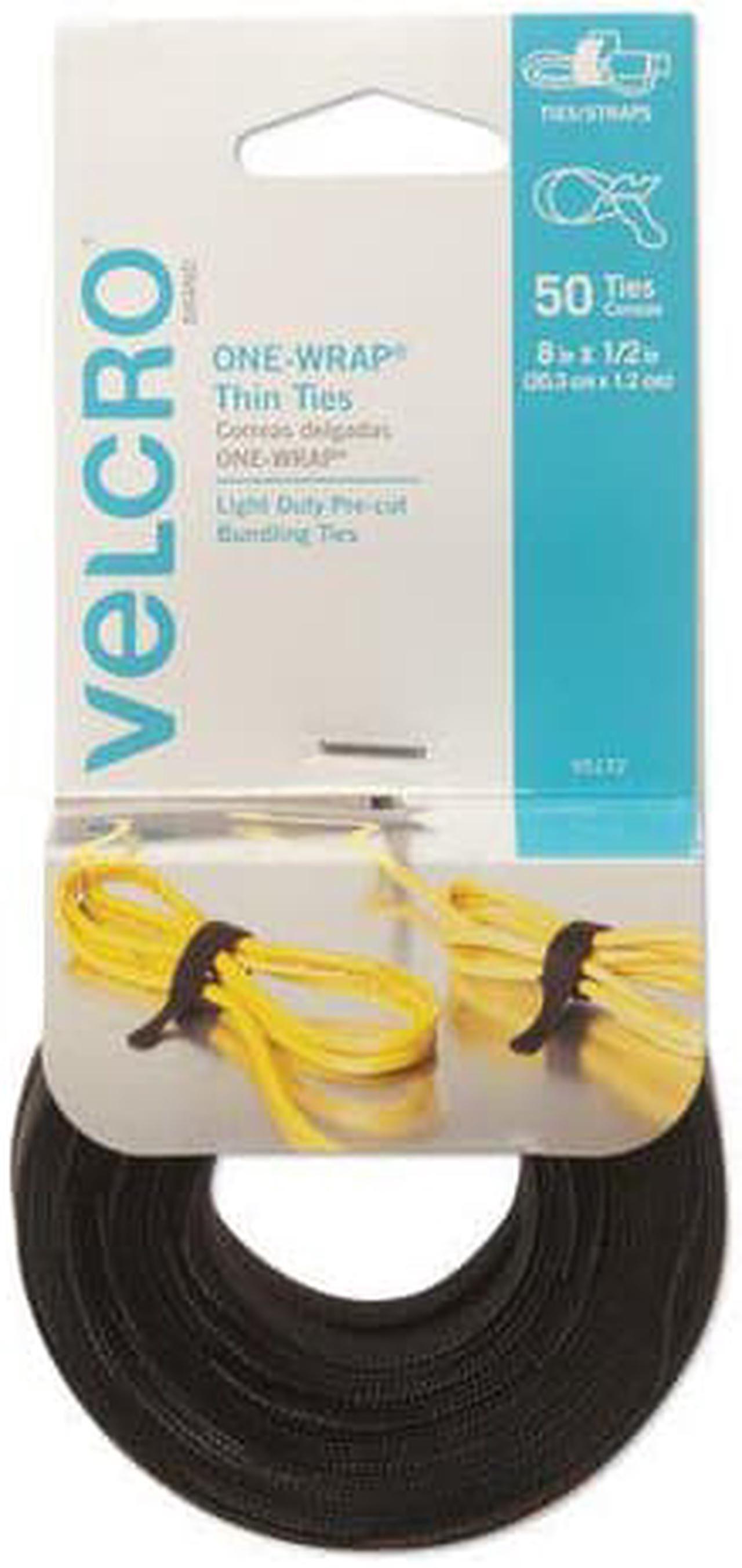 Main image of Velcro Brand One-Wrap Pre-Cut Thin Ties, 0.5" X 8", Black, 50/Pack 95172