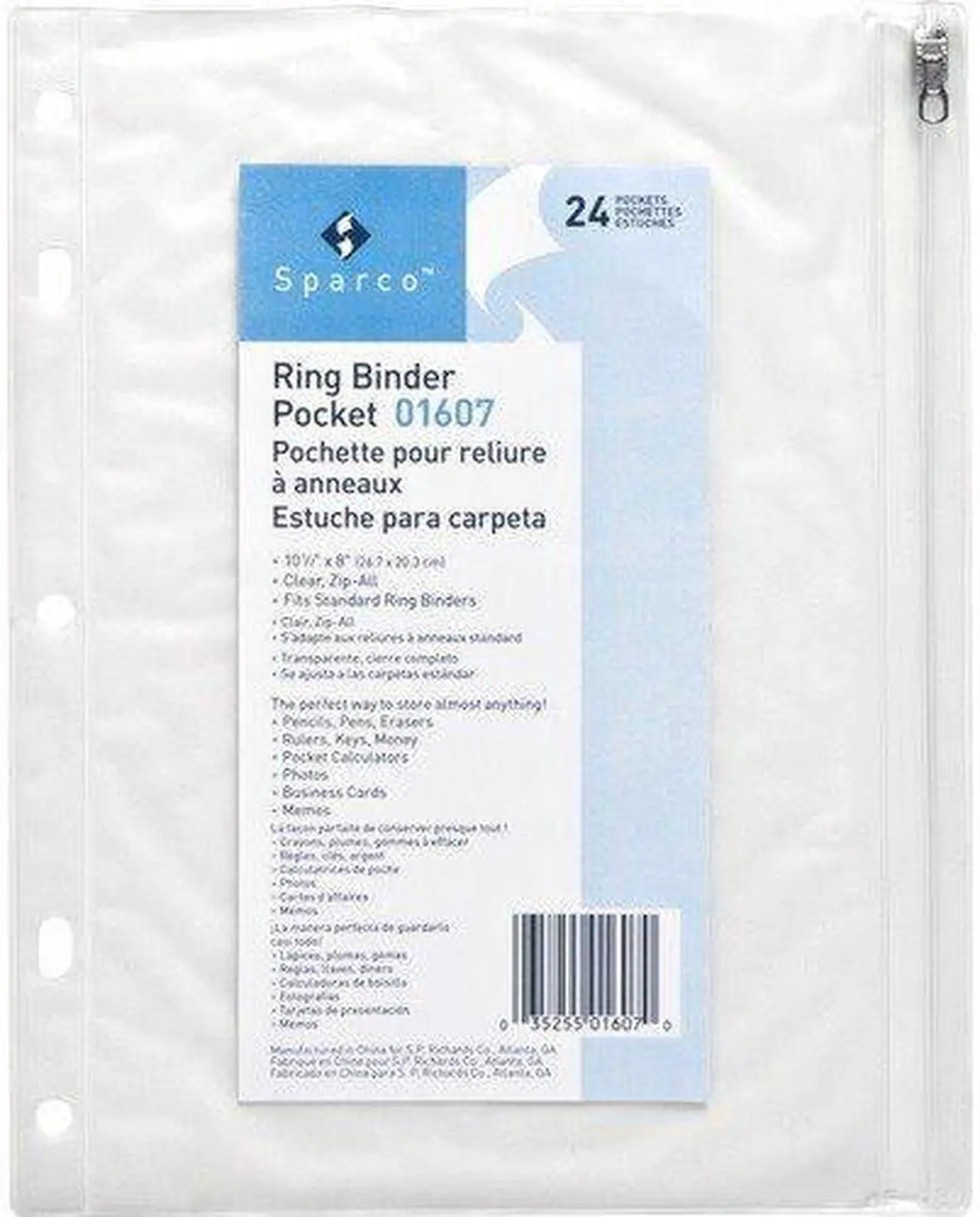 Main image of Sparco Ring Binder Pocket w/ Zipper Vinyl Hole Punched 10"x8" CL 01607