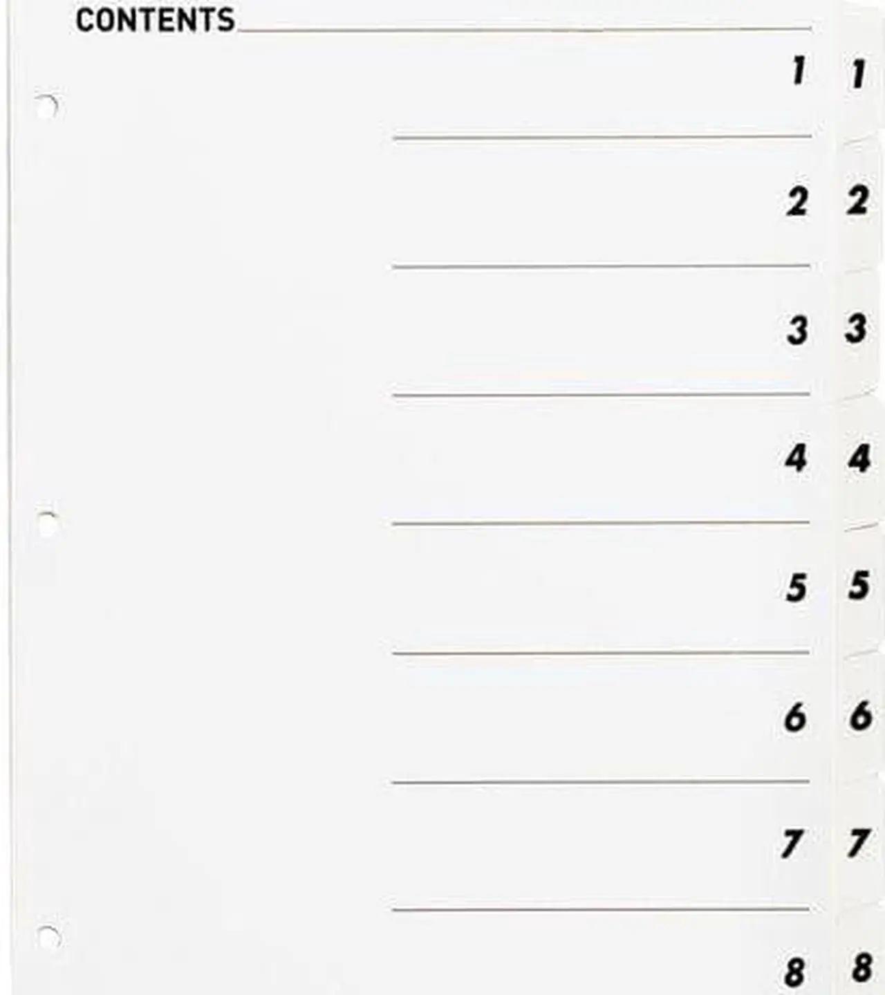 Alt view image 5 of 5 - Index Dividers,w/ TOC Page,1-8, 8 Tabs/ST,11"x8-1/2",White