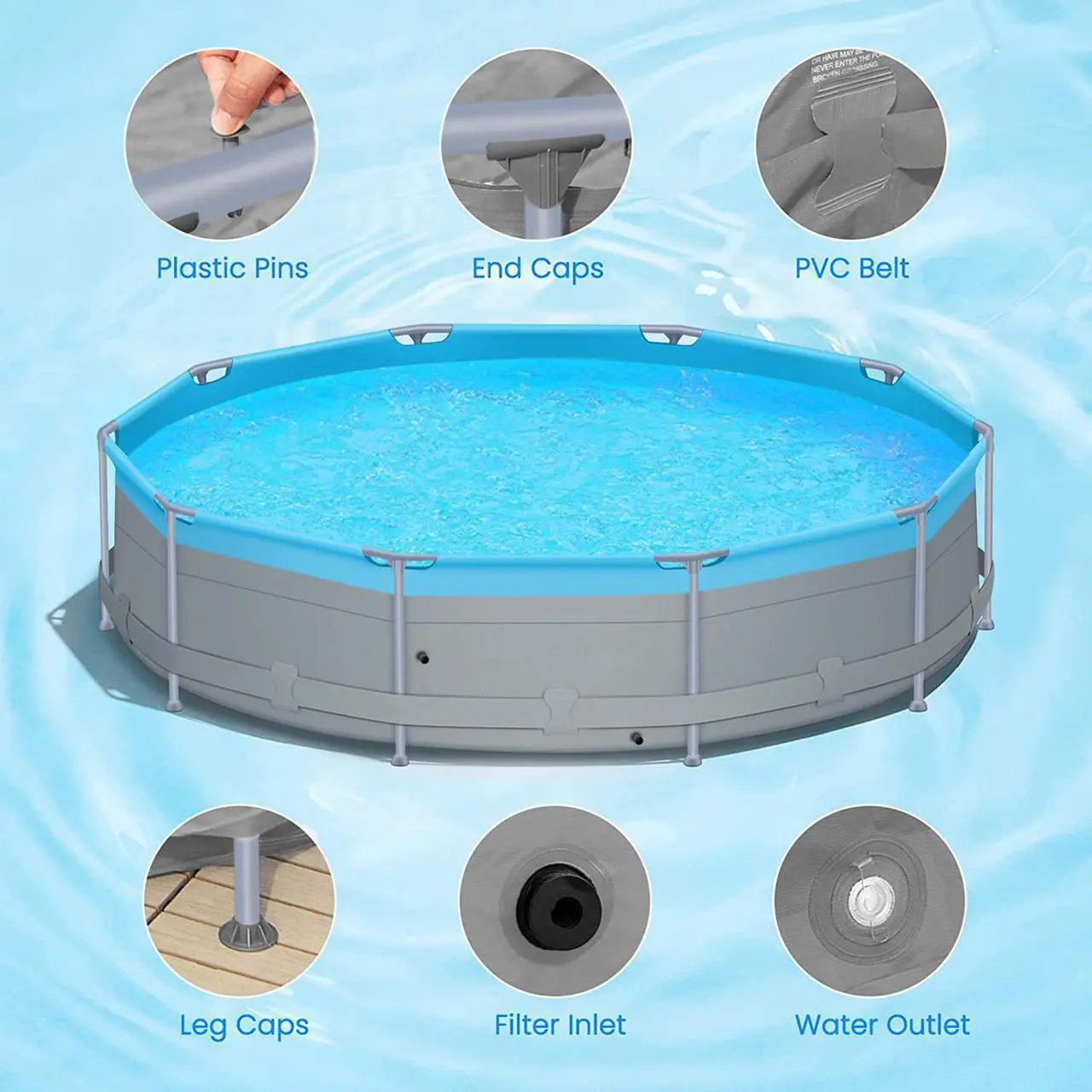 Alt view image 2 of 7 - Above Ground Swimming Pools with Pump 12ft x 12ft x 30inch for Family Water Sport Backyard Garden